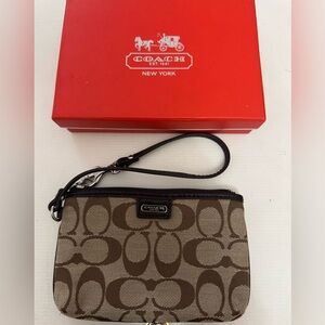 Coach Tan and Black Signature Wristlet
